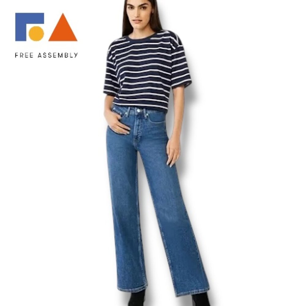 FREE ASSEMBLY True Waist High-Rise 70s Style Wide-Leg Straight Jeans | Size 18